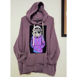 Upcycled Handsewn Ooak Plum Hoodie Astronaut DEFY Buffalo David Bitton SZ XXL